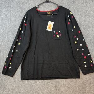 Vecceli Italy Women Sweater Size XL Black Embroidered Floral New